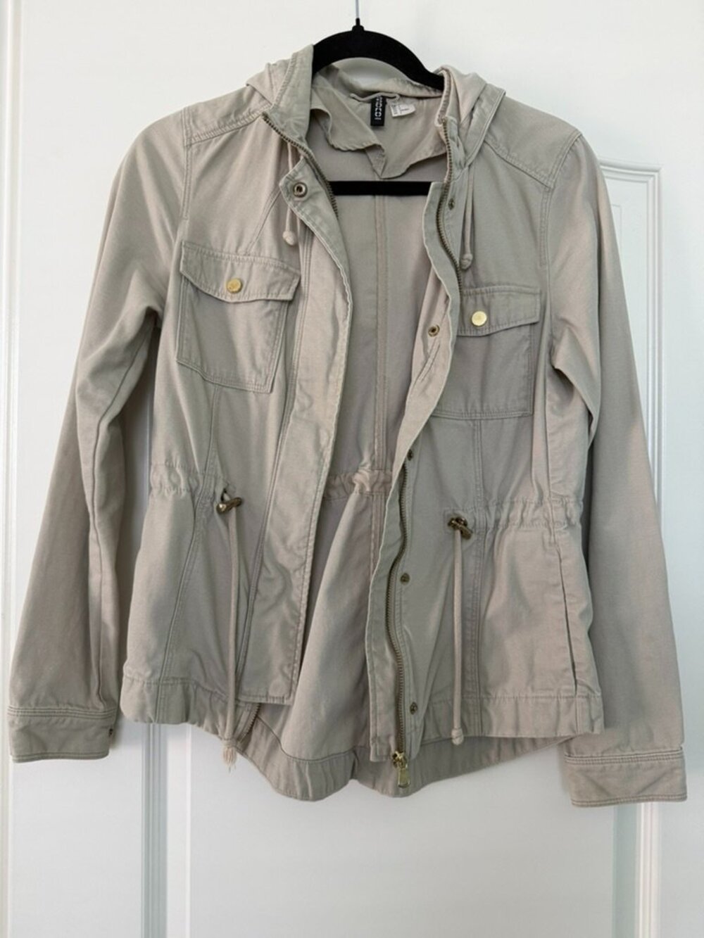 H&M Light Beige Drawstring Cargo Jacket Size 4